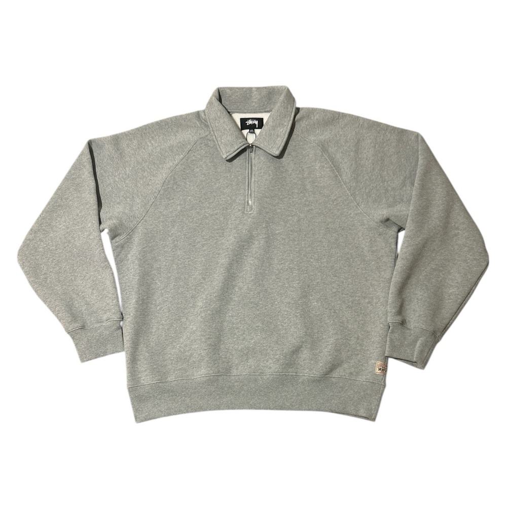 NWT Stussy Workgear Fleece Raglan 1/4 Zip Mock Sweater Mens Size XXL Grey